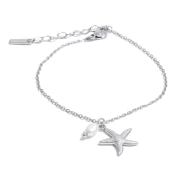 Yhpup Ocean Series Stainless Steel Natural Pearl Starfish Drop Bracelet Bangle Vacation Jewelry for Women Tropical