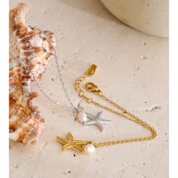 Yhpup Ocean Series Stainless Steel Natural Pearl Starfish Drop Bracelet Bangle Vacation Jewelry for Women Tropical