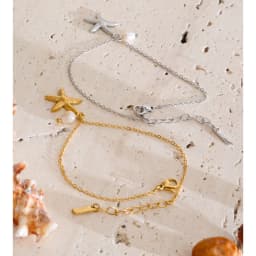 Yhpup Ocean Series Stainless Steel Natural Pearl Starfish Drop Bracelet Bangle Vacation Jewelry for Women Tropical