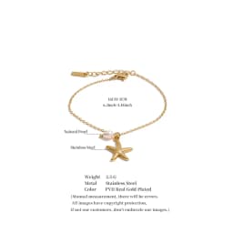 Yhpup Ocean Series Stainless Steel Natural Pearl Starfish Drop Bracelet Bangle Vacation Jewelry for Women Tropical
