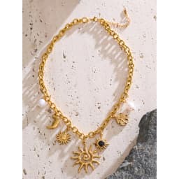 Yhpup Trendy Starfish Moon Sun Shaped Pendant Charm Necklace Statement Stainless Steel Golden Chain Fashion Jewelry PVD Plated