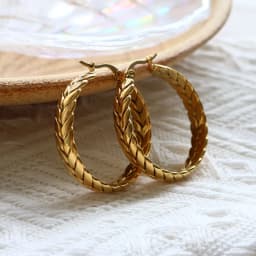 Hot Sale Wheat Ears Shape Twisted Hoop Earrings For Women Girl Vintage Stainless Steel Textured Earring Gold Color Jewelry