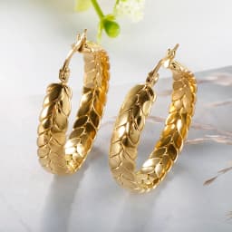 Hot Sale Wheat Ears Shape Twisted Hoop Earrings For Women Girl Vintage Stainless Steel Textured Earring Gold Color Jewelry