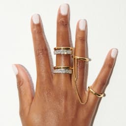Fashion CZ Zircon Stainless Steel Double Layer Chain Ring for Women Gold Plated Tassel Link Ring Hip Hop Jewelry Waterproof