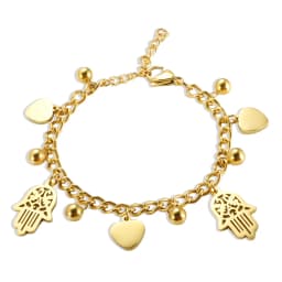 Trendy Stainless Steel Palm Heart Bracelet For Women Girl Gold Color Cuban Link Chain Round Ball Bracelets 18 K Plated Jewelry