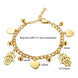 Trendy Stainless Steel Palm Heart Bracelet For Women Girl Gold Color Cuban Link Chain Round Ball Bracelets 18 K Plated Jewelry