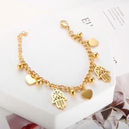 Trendy Stainless Steel Palm Heart Bracelet For Women Girl Gold Color Cuban Link Chain Round Ball Bracelets 18 K Plated Jewelry