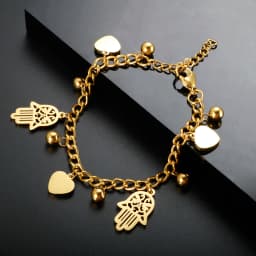 Trendy Stainless Steel Palm Heart Bracelet For Women Girl Gold Color Cuban Link Chain Round Ball Bracelets 18 K Plated Jewelry