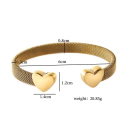 JOVO LOVE Fashion Heart Bracelets Open Elastic Mesh Bangle for Women Gold Color Lover's Stainless Steel Waterproof Jewelry 2025