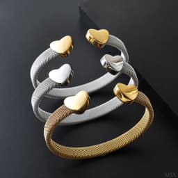 JOVO LOVE Fashion Heart Bracelets Open Elastic Mesh Bangle for Women Gold Color Lover's Stainless Steel Waterproof Jewelry 2025