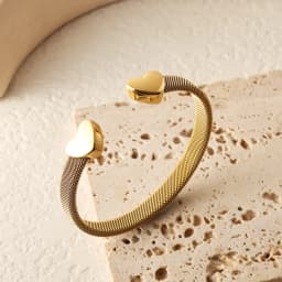 JOVO LOVE Fashion Heart Bracelets Open Elastic Mesh Bangle for Women Gold Color Lover's Stainless Steel Waterproof Jewelry 2025