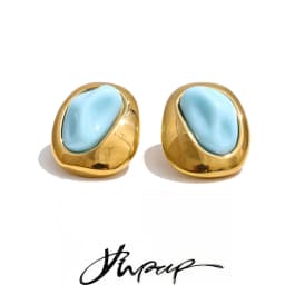 Yhpup New Waterproof Stainless Steel Resin Fashion Earrings for Women Water Resistant Metal Trendy Charm temperament Jewelry
