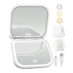 Makeup Mirror with Lights, 1X/10X Magnification Double Sided Portable Foldable Lighted Travel Mirror 3 Color Lighting for Gifts