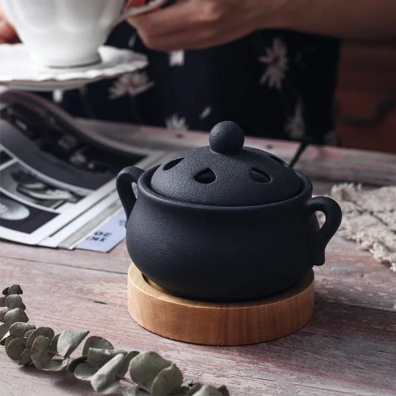 Plug in Timed 110V/220V Electric Incense Burner Ceramic Elegant Black 25ml Essential Oil Lamp Timed Household for Home Decor