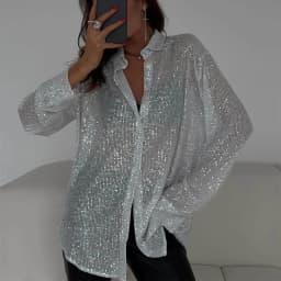 New Spring Women's Shirts Fashion Shiny Sigle Breasted Button Long Sleeve Shirt Female Party Turn Down Collar Streetwear Shirts