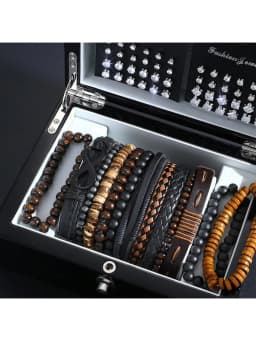 61 pcs of retro casual men's earrings+bead bracelet set for men's daily wear, gifts for boyfriends and friends during holidays