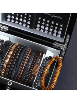 61 pcs of retro casual men's earrings+bead bracelet set for men's daily wear, gifts for boyfriends and friends during holidays