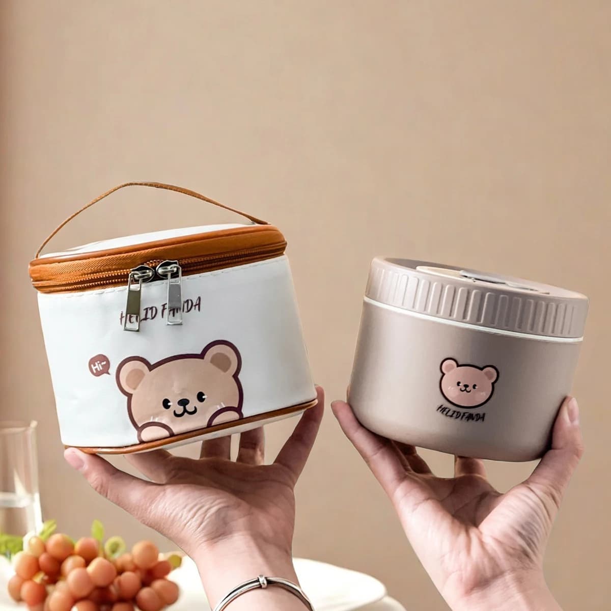 WORTHBUY Portable Cute Bear 304 Stainless Steel Insulated Bento Lunch Box Microwave Sealed Lunch Container For Kids Students