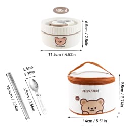 WORTHBUY Portable Cute Bear 304 Stainless Steel Insulated Bento Lunch Box Microwave Sealed Lunch Container For Kids Students