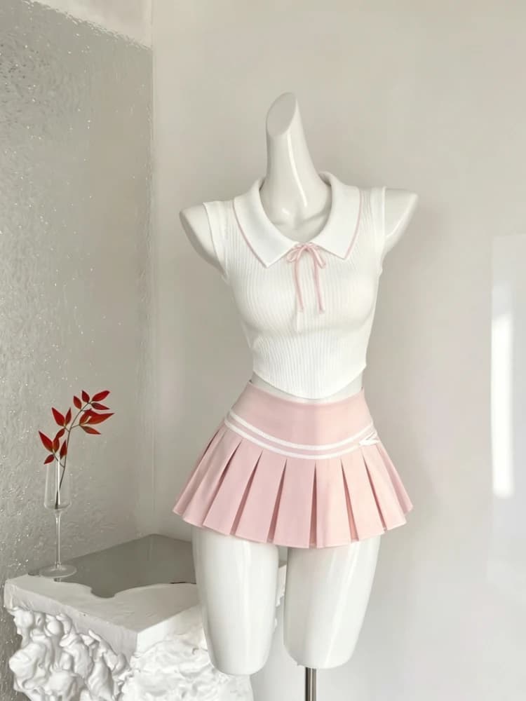 Summer Korean Preppy Style Sweet 2 Piece Set for Women Pure Desire Spicy Girl High Waist Design Mini Skirt Suit Woman Outfits