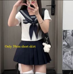 Preppy Style JK Uniform Set White Three Stripes Design Navy Blue Skirt Japanese School Inspired Basic Campus Outfit For Girls