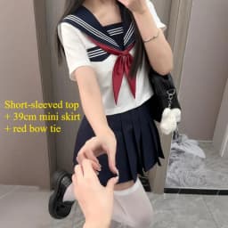 Preppy Style JK Uniform Set White Three Stripes Design Navy Blue Skirt Japanese School Inspired Basic Campus Outfit For Girls