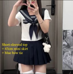 Preppy Style JK Uniform Set White Three Stripes Design Navy Blue Skirt Japanese School Inspired Basic Campus Outfit For Girls