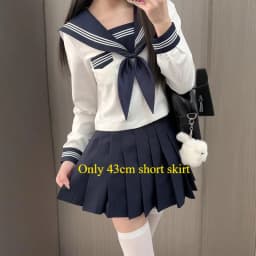 Preppy Style JK Uniform Set White Three Stripes Design Navy Blue Skirt Japanese School Inspired Basic Campus Outfit For Girls