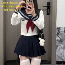 Preppy Style JK Uniform Set White Three Stripes Design Navy Blue Skirt Japanese School Inspired Basic Campus Outfit For Girls