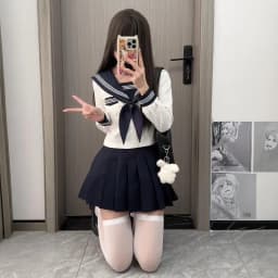 Preppy Style JK Uniform Set White Three Stripes Design Navy Blue Skirt Japanese School Inspired Basic Campus Outfit For Girls