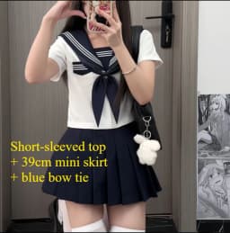 Preppy Style JK Uniform Set White Three Stripes Design Navy Blue Skirt Japanese School Inspired Basic Campus Outfit For Girls