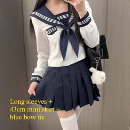 Preppy Style JK Uniform Set White Three Stripes Design Navy Blue Skirt Japanese School Inspired Basic Campus Outfit For Girls