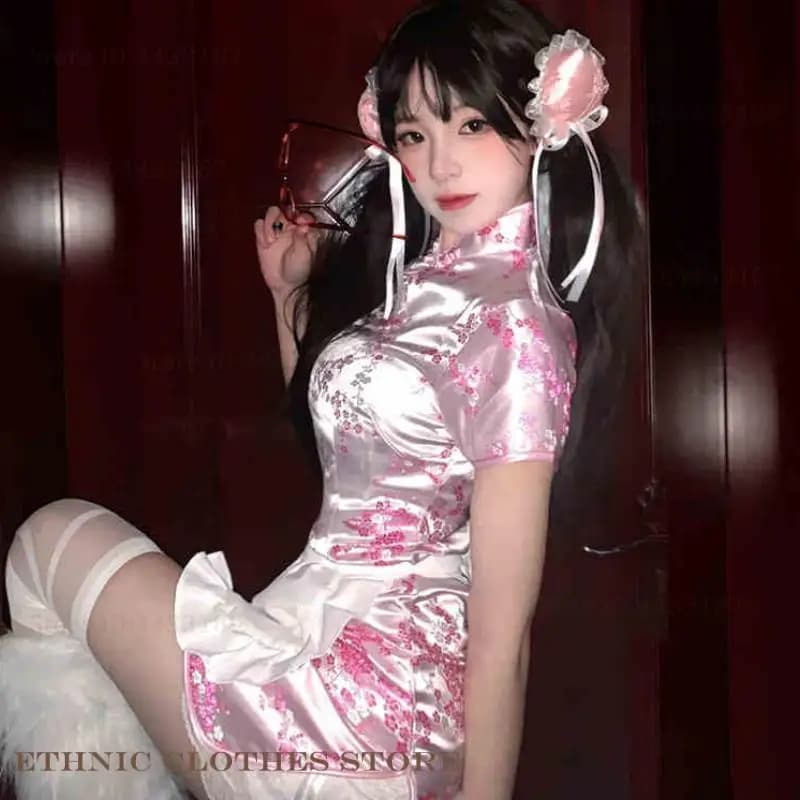 Traditional Chinese Dress Qipao Plus Size Silk Satin Cheongsam Anime Cosplay Costumes Girl Y2K Sexy Mini Chinese Style Vestidos