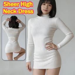 Women Transparent Sexy See Through Mini Dress Korean Outdoor Expose White Sheer Slim Fit Above Knee Longsleeve Crop Skirts