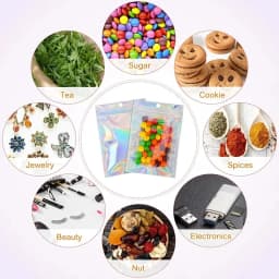 100pcs Holographic Resealable Mylar Bags Ziplock Candy Suger Tee Jewelry Beauty Storage Bag