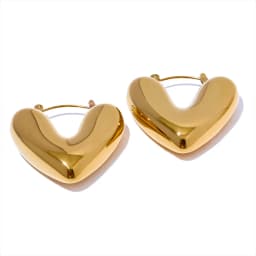 Yhpup Fat Fashion Stainless Steel Heart Chunky Hoop Earrings Charm Metal Texture Rust Proof Versatile Jewelry
