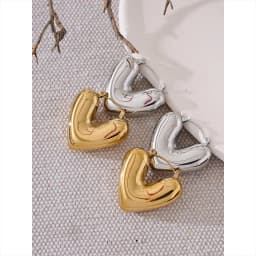 Yhpup Fat Fashion Stainless Steel Heart Chunky Hoop Earrings Charm Metal Texture Rust Proof Versatile Jewelry