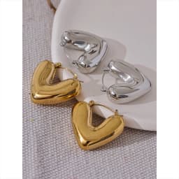 Yhpup Fat Fashion Stainless Steel Heart Chunky Hoop Earrings Charm Metal Texture Rust Proof Versatile Jewelry
