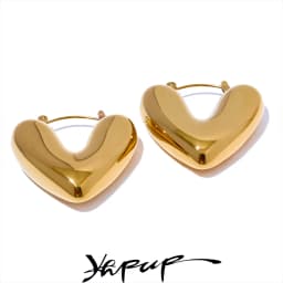 Yhpup Fat Fashion Stainless Steel Heart Chunky Hoop Earrings Charm Metal Texture Rust Proof Versatile Jewelry