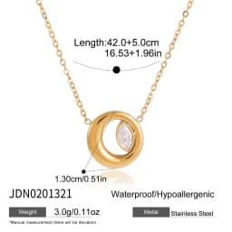 Youthway New Chic 18K Gold PVD Plated Zircon Round Necklace Earring Set For Women Fashion Stainless Steel Waterproof Jewelry
