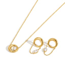 Youthway New Chic 18K Gold PVD Plated Zircon Round Necklace Earring Set For Women Fashion Stainless Steel Waterproof Jewelry