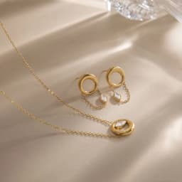 Youthway New Chic 18K Gold PVD Plated Zircon Round Necklace Earring Set For Women Fashion Stainless Steel Waterproof Jewelry