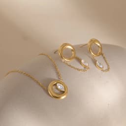Youthway New Chic 18K Gold PVD Plated Zircon Round Necklace Earring Set For Women Fashion Stainless Steel Waterproof Jewelry