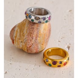 Yhpup Size 6789 Stainless Steel Colorful Cubic Zirconia Casting Ring High Quality Fashion Metal Delicate Stylish Popular Jewelry