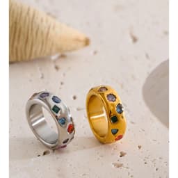Yhpup Size 6789 Stainless Steel Colorful Cubic Zirconia Casting Ring High Quality Fashion Metal Delicate Stylish Popular Jewelry