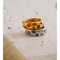 Yhpup Size 6789 Stainless Steel Colorful Cubic Zirconia Casting Ring High Quality Fashion Metal Delicate Stylish Popular Jewelry