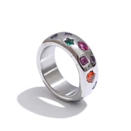 Yhpup Size 6789 Stainless Steel Colorful Cubic Zirconia Casting Ring High Quality Fashion Metal Delicate Stylish Popular Jewelry