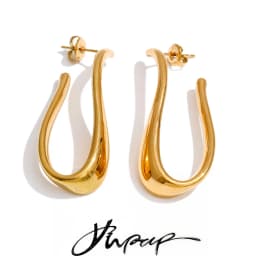 Yhpup 316L Stainless Steel Geometric Big Huggie Earrings for All Occasions Waterproof Simple Daily Casual Jewelry