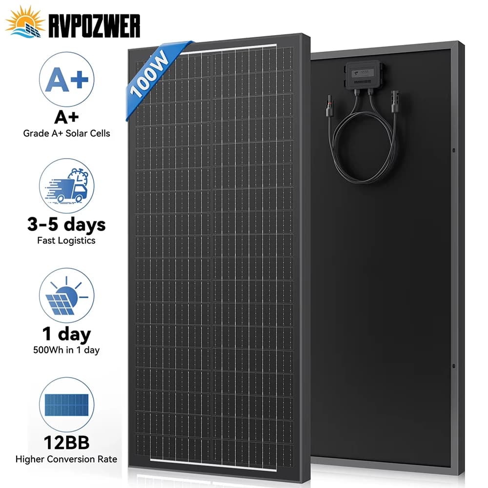 RVPOZWER 12BB Solar Panels 100W 12V N-Type Solar Cells Monocrystalline 23% High-Efficiency PV Power for Home Rooftop Outdoor