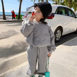 3-8 Years Girls Casual Clothing Set Spring Autumn New Cartoon Bear Print Long Sleeved Sweatershirt+Pants 2Pcs Sports Outfit